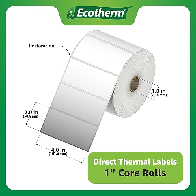 4" x 2" Thermal Labels | 6 Rolls | 7500 Labels | fits Zebra, Offnova Thermal - Image 3
