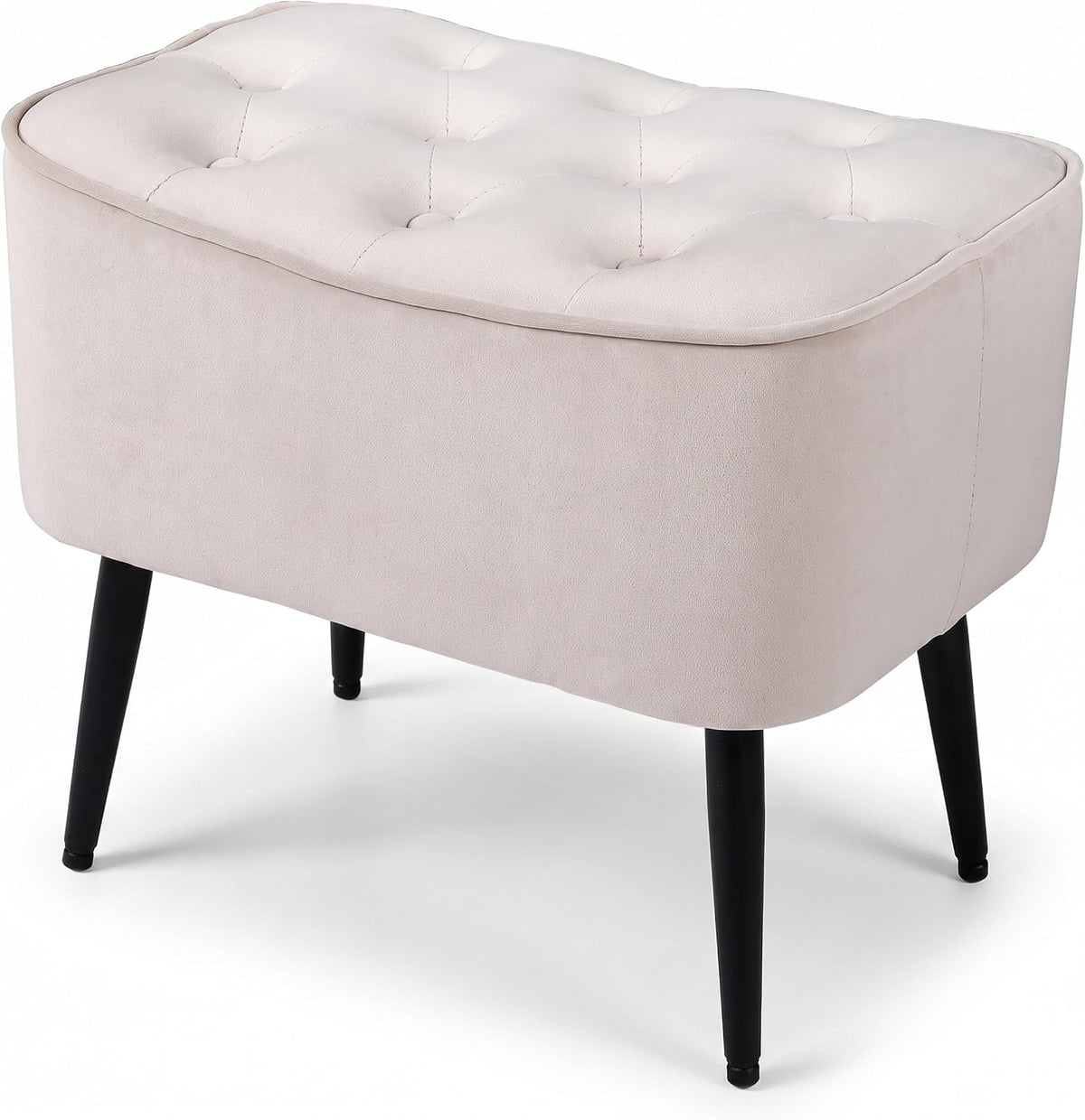 BIRDROCK HOME Tufted Curve Ottoman Velvet Foot Stool - Modern Upholstered Pad...