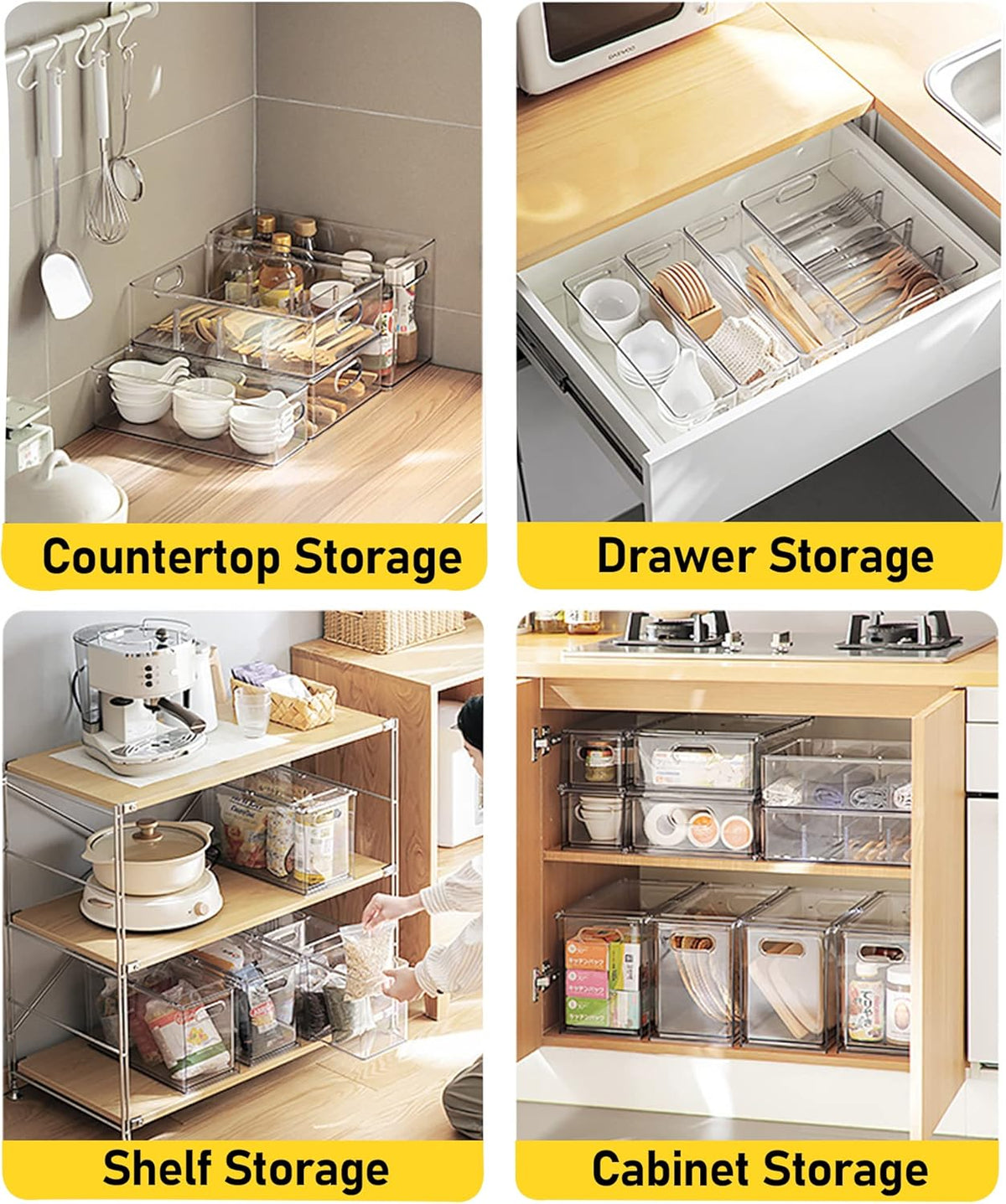 4 Pack Refrigerator Organizer Bins with Pull-out Drawer Stackable Clear Fridg...