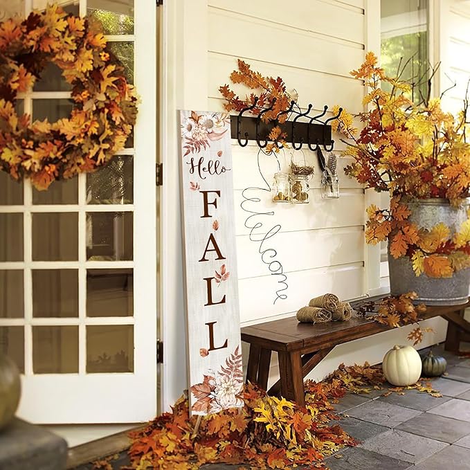 Hello Fall Porch Sign 47" Thanksgiving Day Wooden Door Sign Large Autumn - Image 3