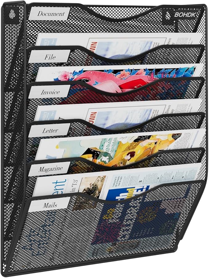 Wall File Organizer, 6 Tier Hanging File Folder Mail Organizer, Vertical Mesh by BOHDK