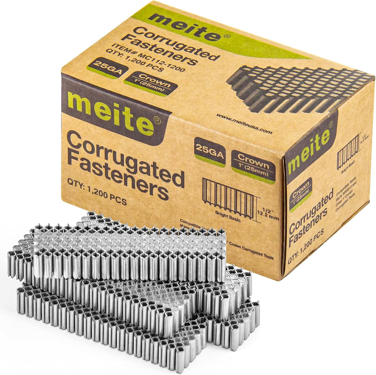 meite Corrugated Fasteners MC112 25 Gauge 1-Inch Crown 1/2-Inch Length Staples