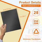 28 Sheets Shimmer Black Cardstock 8.5 x 11 Scrapbooking Paper, 92lb Premium - Image 2