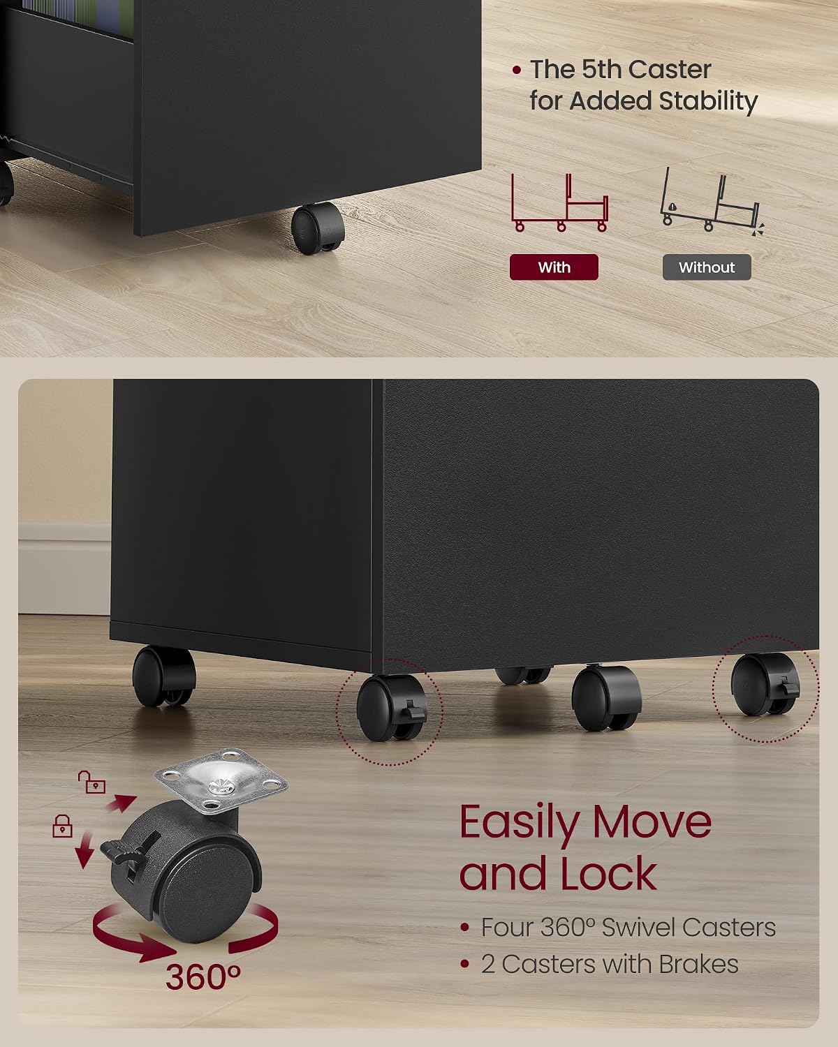 vasagle 2-drawer file cabinet, small rolling filing cabinet, package contents