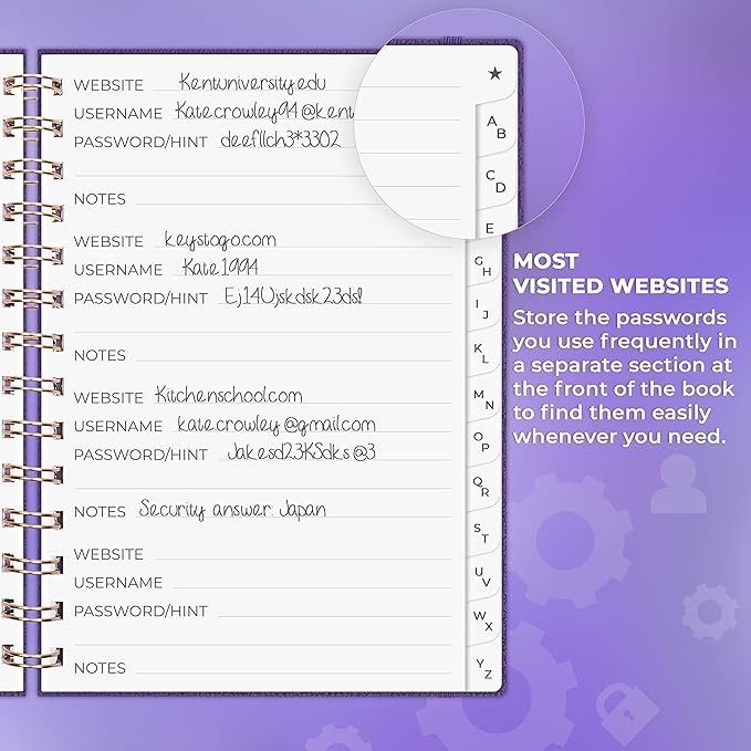 Clever Fox Password Book Spiral – Internet Address & Password Organizer - Image 4