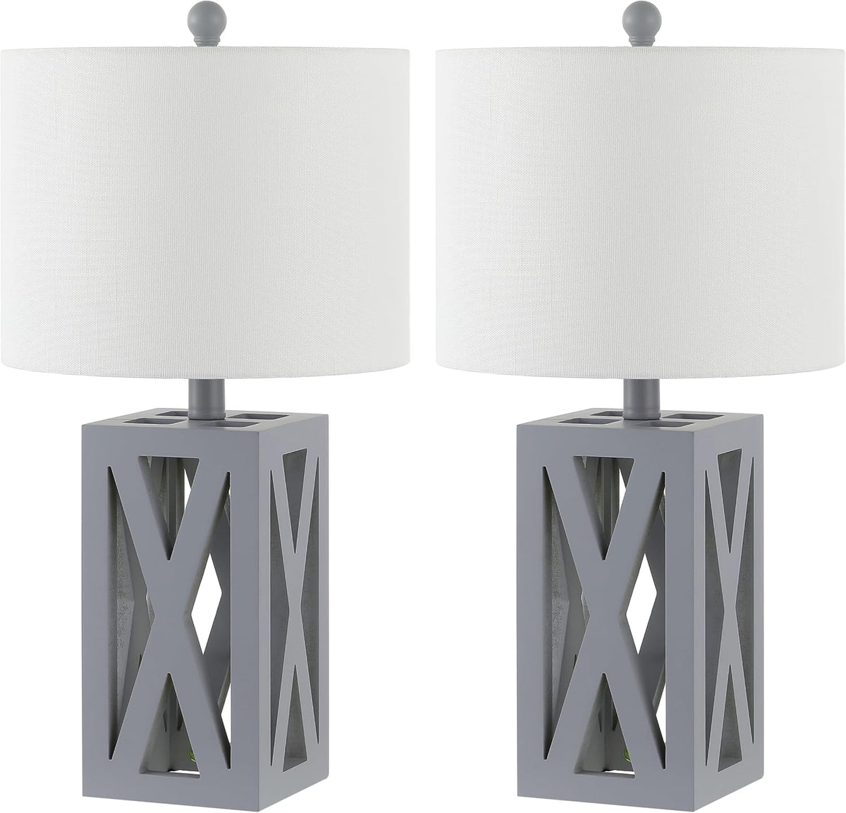 JONATHAN Y Stewart Rustic Wood Bedside Table Lamp 21.5", Gray, Set of 2