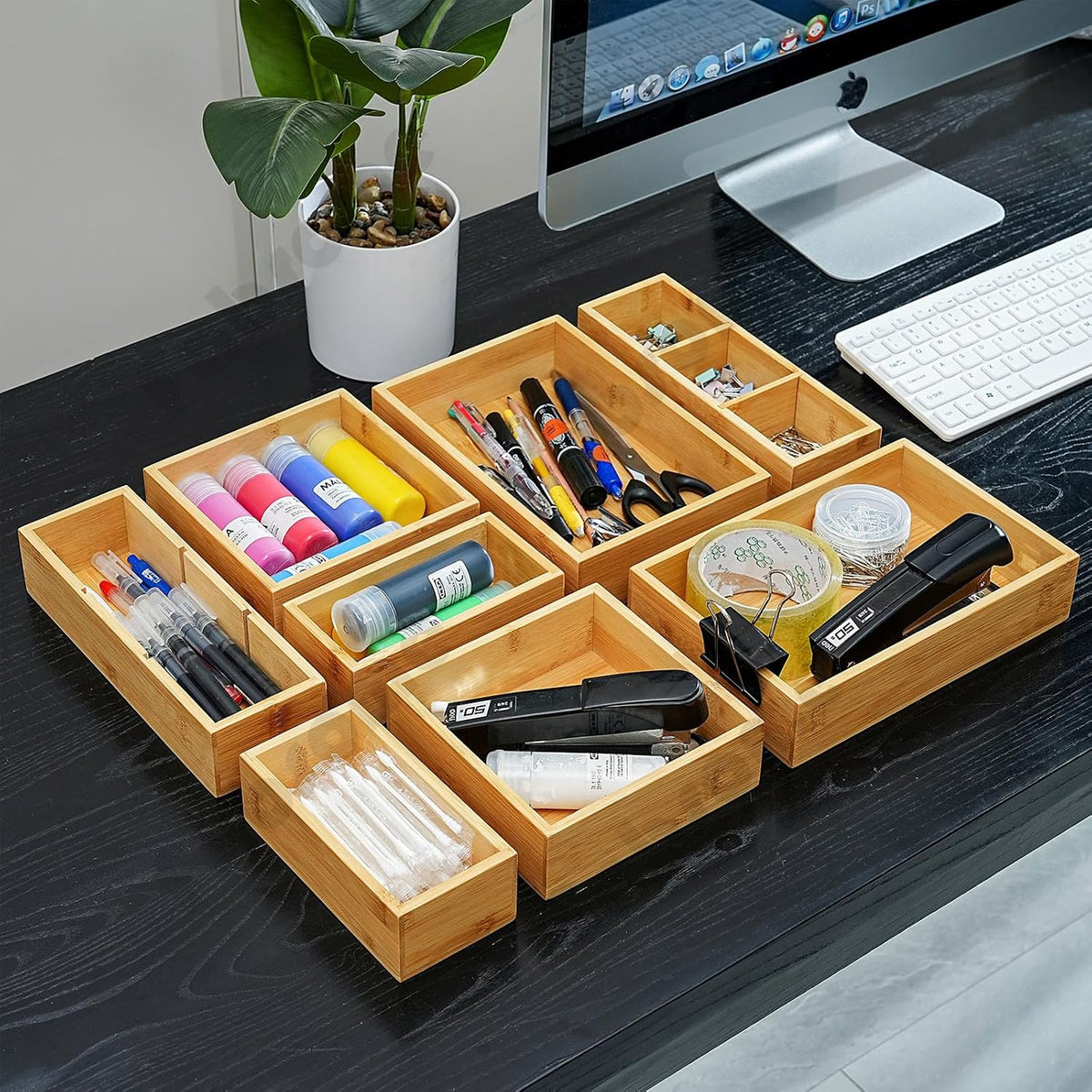 fabsome drawer organizer, set of 9 bamboo wood, side view