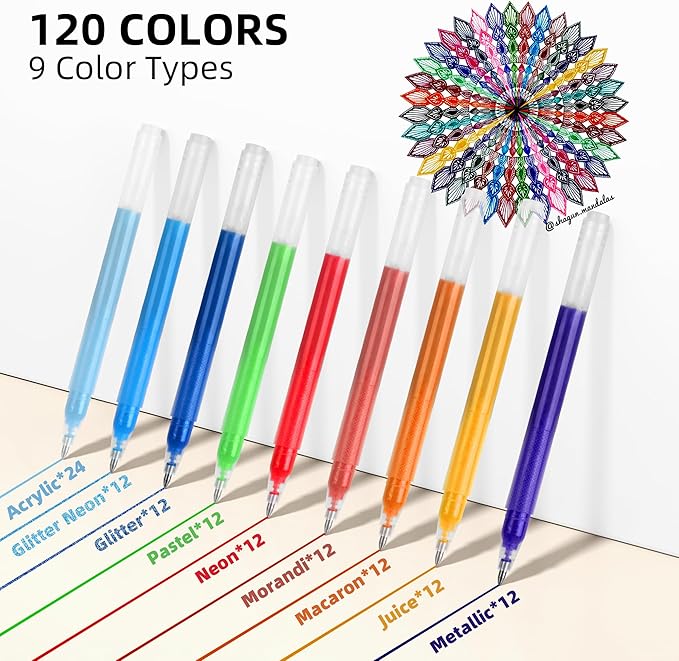 120 Color Gel Pens for Adult Coloring Books, 1.0mm Bullet Tip Acrylic Gel Pens - Image 4