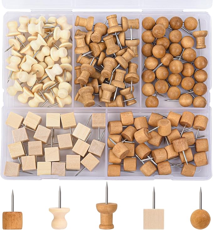 Thumb Tacks for Bulletin Boards, Wooden Push Pins by LYroo