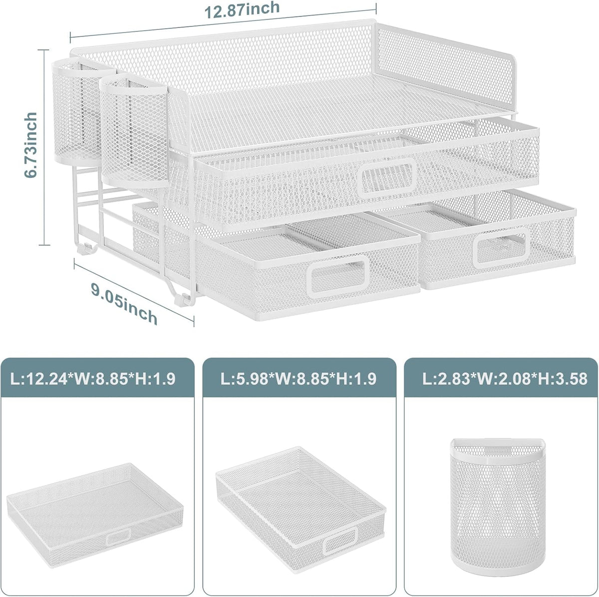Marbrasse 3 Tier Mesh Desk Organizer with Drawer, Multi-Functional Desk Organ...