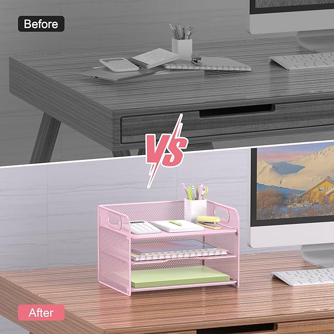Samstar 3 Tier Pink Letter Tray Paper Organizer - Image 5