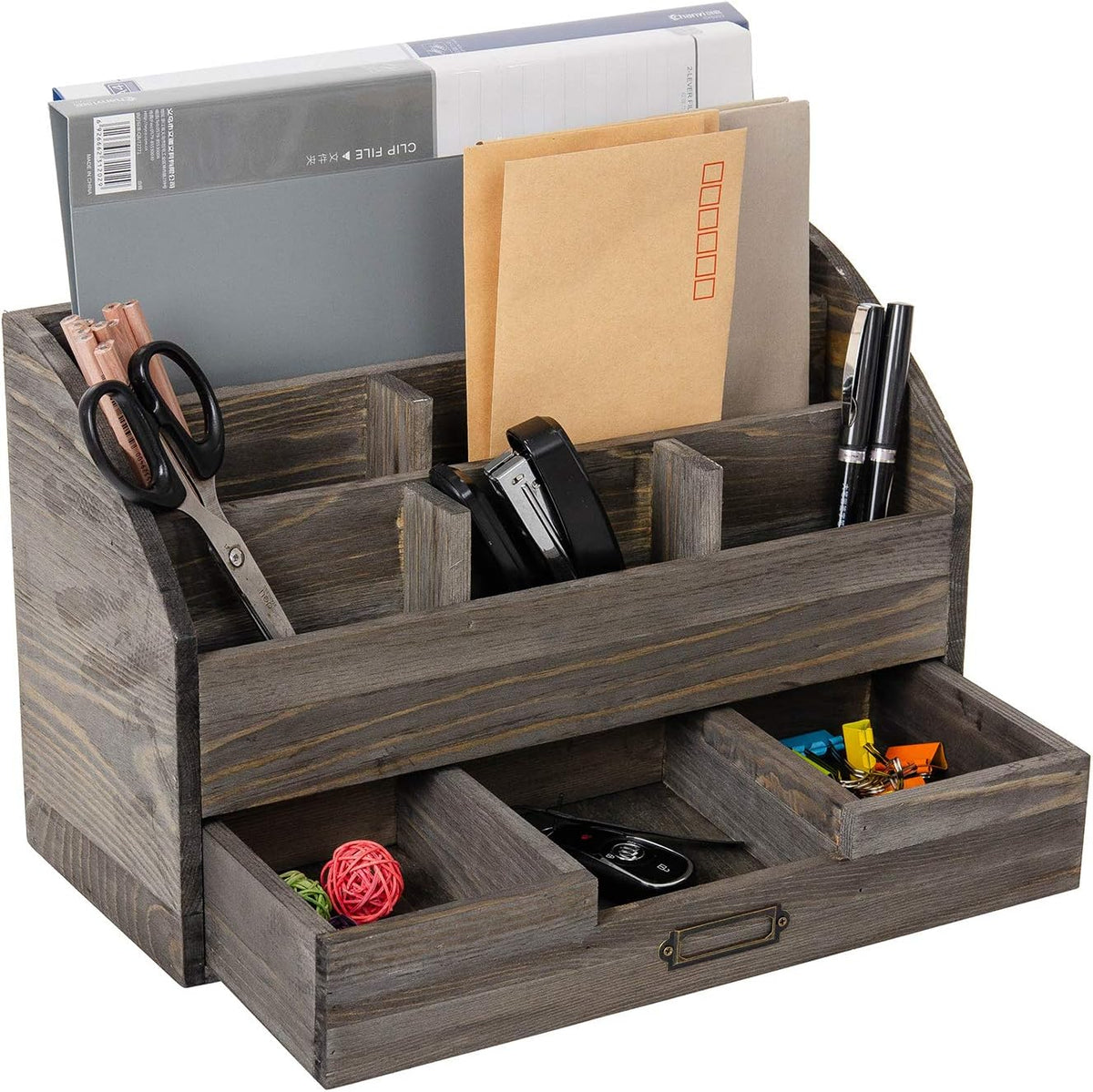 canwedance Distressed Rustic Wooden Office Desk Organizer 5 Compartment with ...
