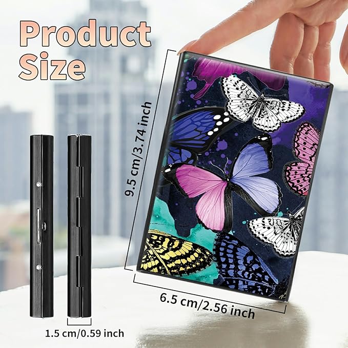 BWEGRHE Slim Credit Card Holder, Color Butterfly RFID Blocking Metal Wallet - Image 2