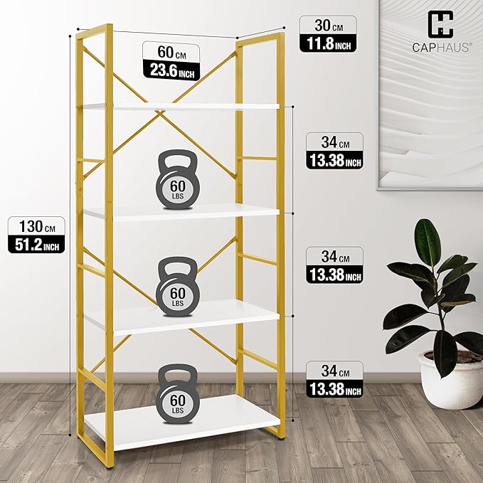CAPHAUS 4 Tier Bookshelf, Bookcase Shelf Storage Organizer, Living Room - Image 3