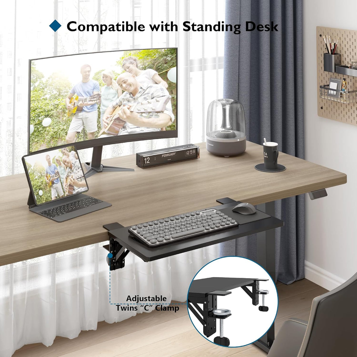 BONTEC Small Ergonomics Desk Extender Tray, 20x9.5 Inch Table Mount Arm Rest ...