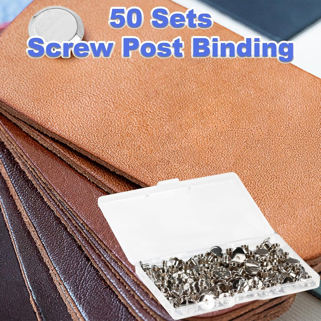 50 Sets M5 x 4mm Chicago Screws Silver, Fits 5mm (3/16") Hole | Carbon Steel Cross Head Binding Screws Rivets, for Leather Craft, Book Binding, Photo Albums, Bags, Boots and DIY Decoration
