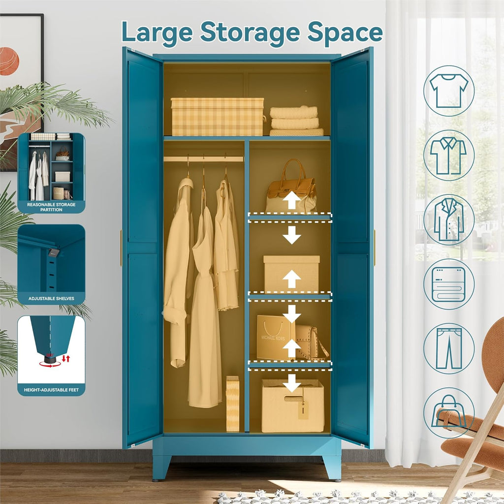bevivog 71" metal storage cabinet, tall utility closet, side view
