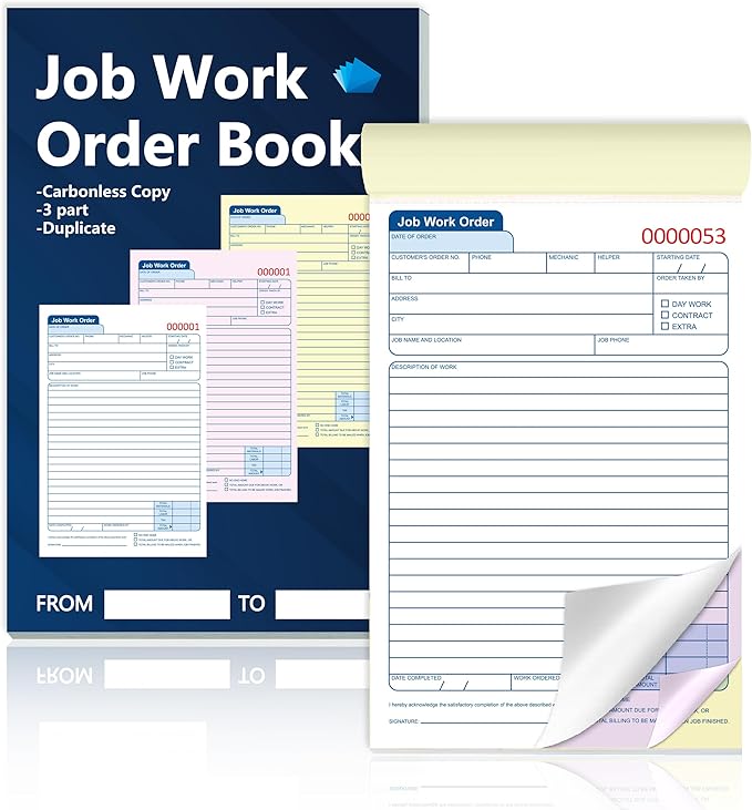50 Sets Job Work Order Form Book 3 Part Carbonless Work Order Invoice Book 5.5 by Unknown