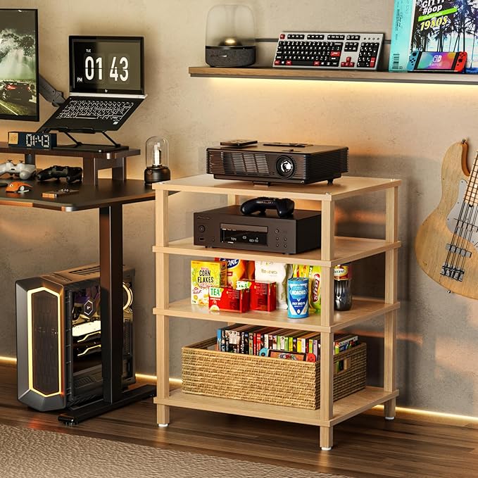 LELELINKY 4-Tier AV Media Player Stand Set of 2, Natural Stereo Cabinet - Image 8