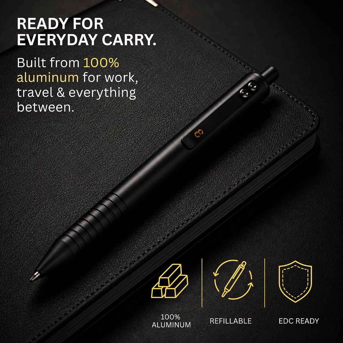 EDC Grafton Black Super Matte Full Click Refillable 0.7mm Gel Ink Pen
