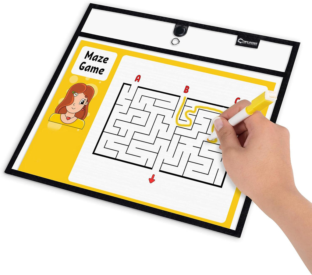 Magnetic Dry Erase Pockets by Two Point (30-Pack) - Landscape - Black Dry Erase Pocket Sleeves, Job Shop Ticket Holders, Clear Paper Sleeves Protector, Magnetic Pouch