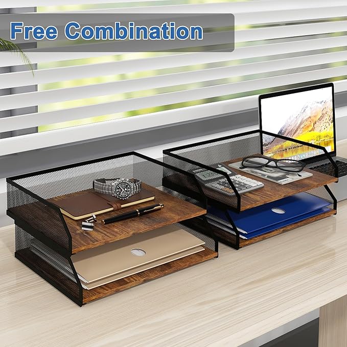 Natwind 4-Tier Stackable Paper Tray, Metal Mesh Desktop Organizer, Paper Sorter - Image 5