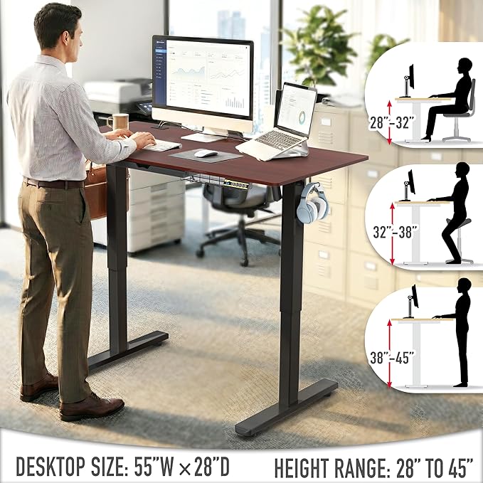 SHW 55 x 28 Inches Electric Height Adjustable Standing Desk - Image 6