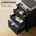 homcom 3 drawer file cabinet printer stand silent showing dimensions