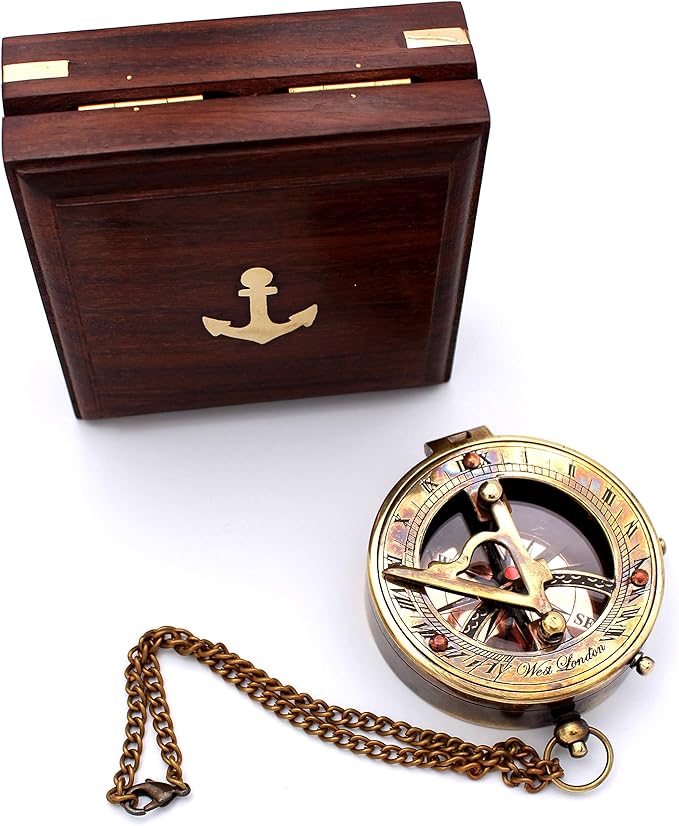 Captain's Brass Sundial Compass – Vintage Marine Nautical Compass, Functional by USHandicrafts