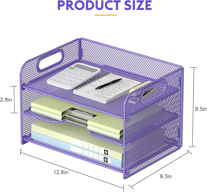 Samstar 3 Tier Purple Letter Tray Paper Organizer - Image 4