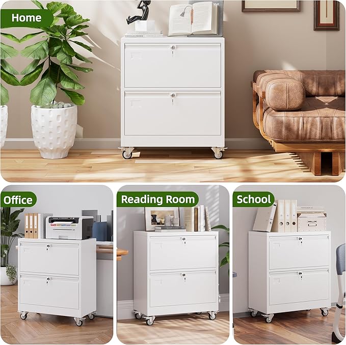 METAN Upgrade 2 Drawers Lateral File Cabinet on Wheels, Steel Office Filing - Image 7