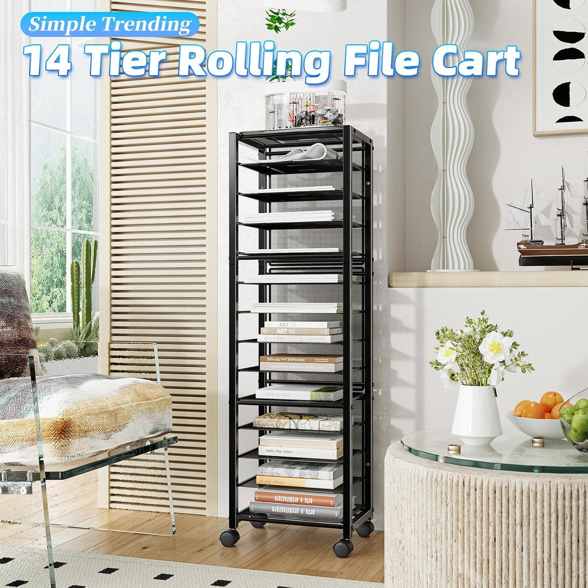 Simple Trending 14 Tier Rolling File Cart, Desk File Organizer, Paper Letter ...
