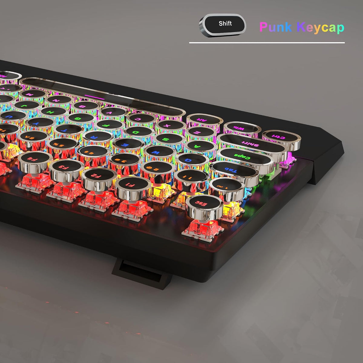 MageGee Typewriter Mechanical Gaming Keyboard, Retro Black Punk Round Keycaps...
