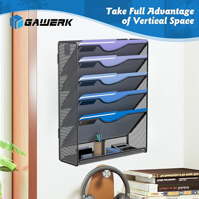 Gawerk 6 Tier Hanging File Organizer, Mesh Wall File Holder Paper Folder Rack - Image 5