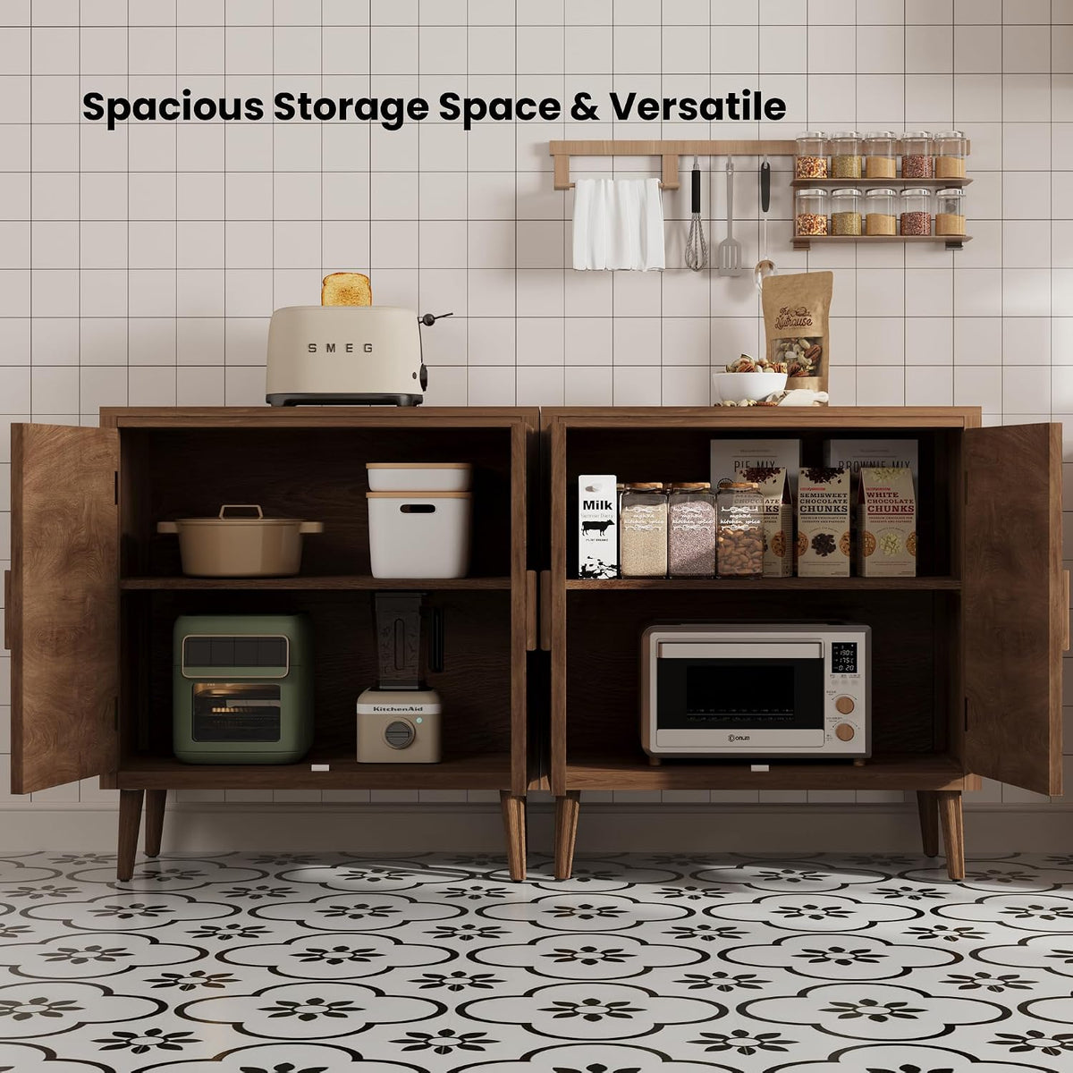 HOMPUS Modern Buffet Cabinet Set of 3, Accent Sideboard Storage Cabinet with ...