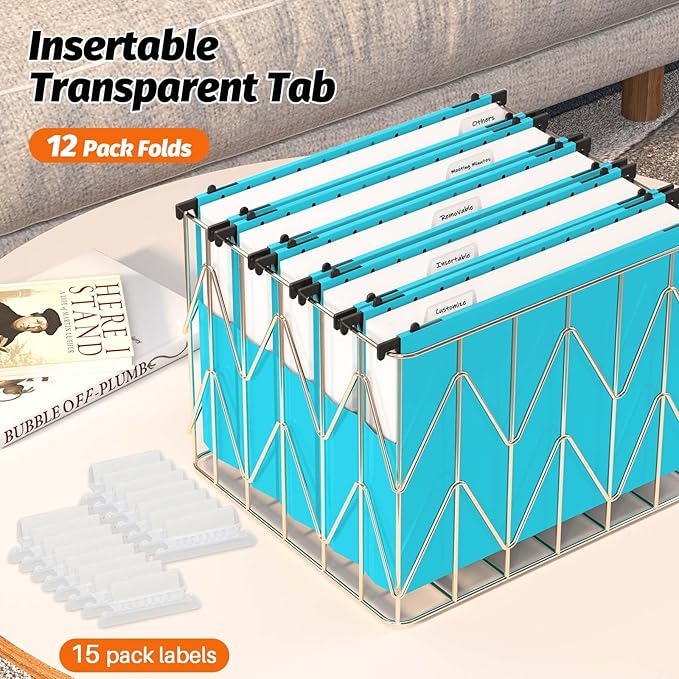 Shutex Extra Capacity Plastic Hanging File Folders, 12 Pack Reinforced - Image 6