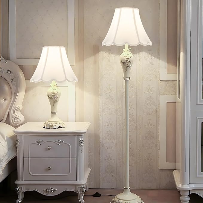 GOSO Bell Lamp Shades Set of 2 Medium Off White, Scalloped Lamp Shade - Image 6