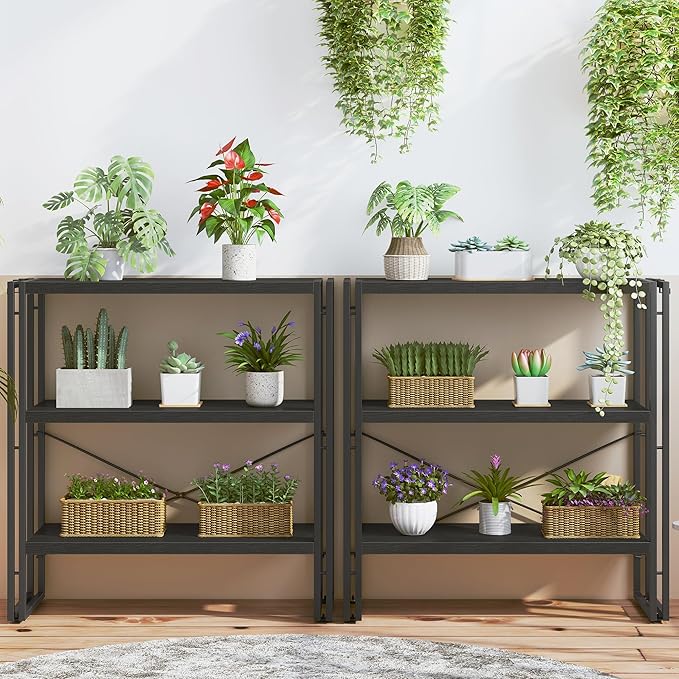 HCHQHS Bookshelf, 3-Tier Industrial Bookcase, Freestanding Horizontal - Image 8