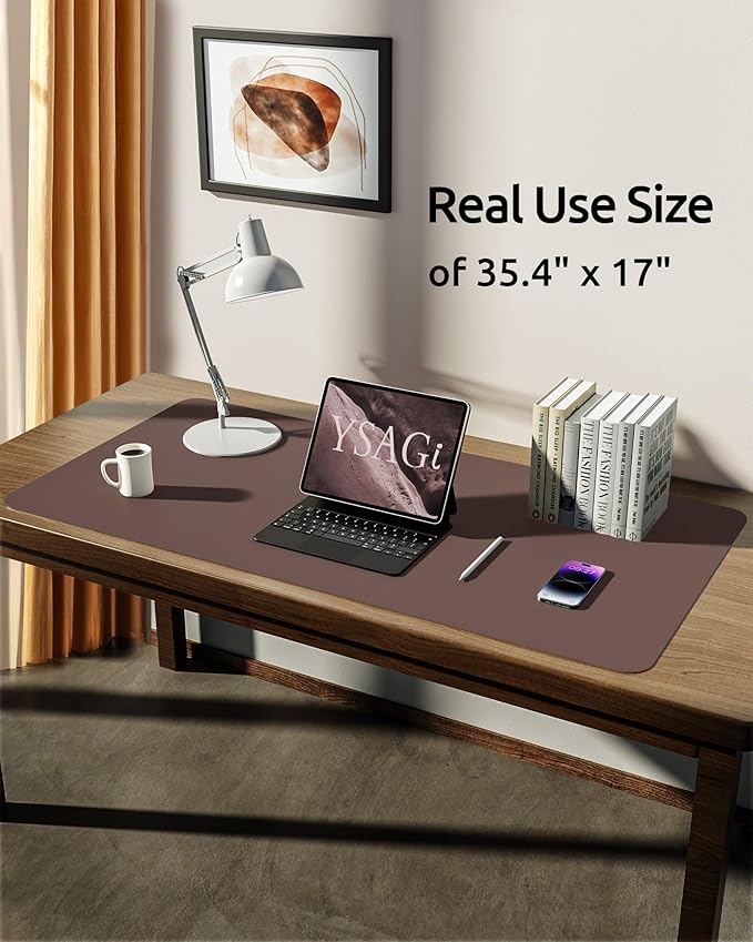 YSAGi Leather Desk Protector, Office Mat, Large Mouse Mat, Non-Slip PU Leather - Image 5