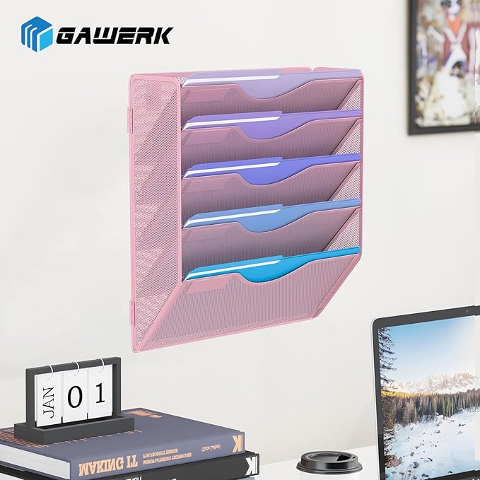 Gawerk 5 Tier Hanging Wall File Organizer, Mesh Mail Paper Orgnization Hanging - Image 6