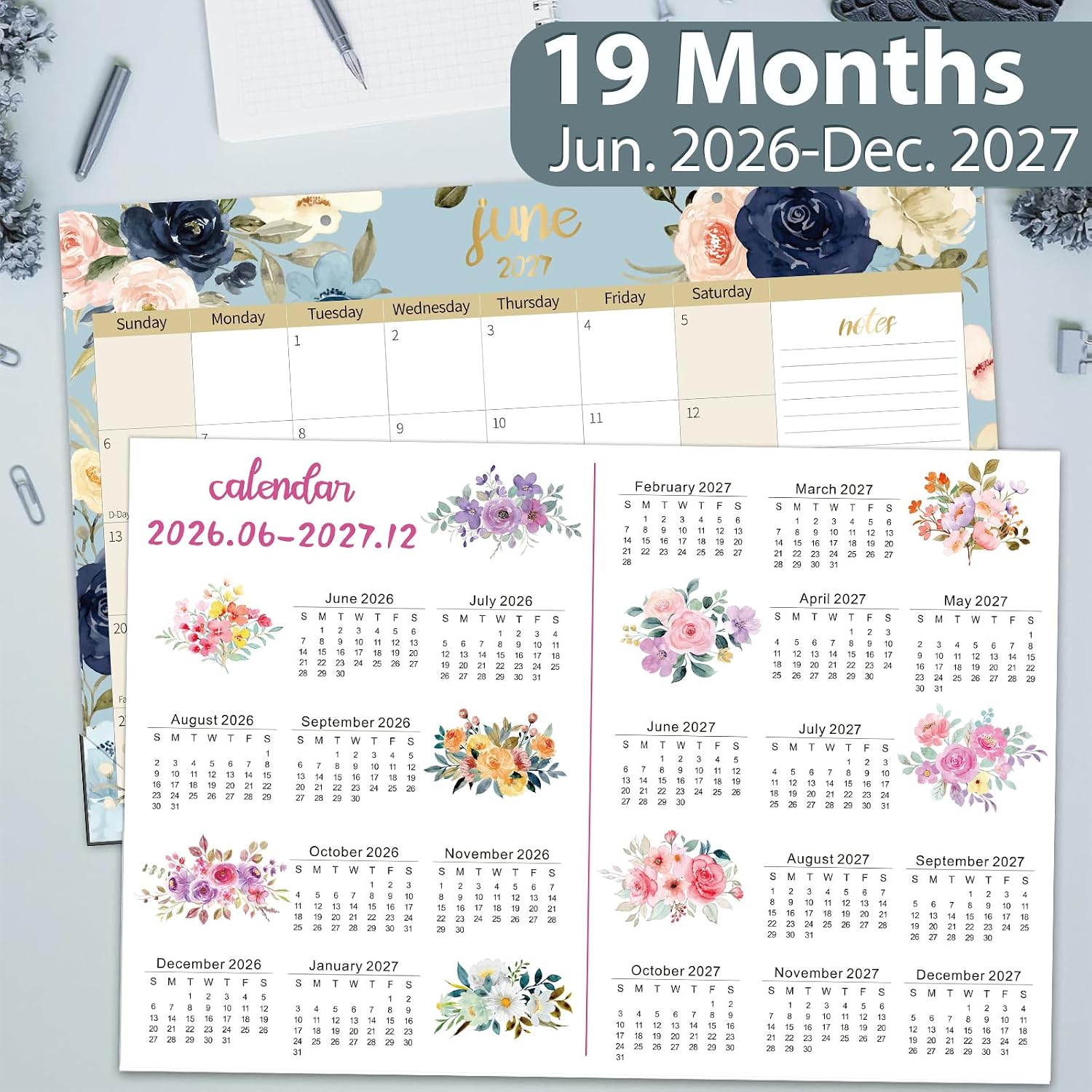 Guasslee Desk Calendar 2026-2027, 19 Month Jun 2026-Dec 2027, 17" X 11.5" | Academic Wall Calendar With To-Do List, Notes Section For School Year Office Home Teacher Planning