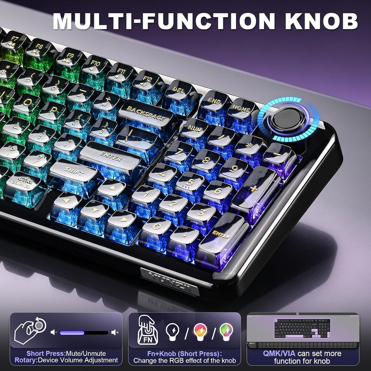 YUNZII X98 96% Wireless Hot Swap RGB Keyboard(Black, Crystal Switch)
