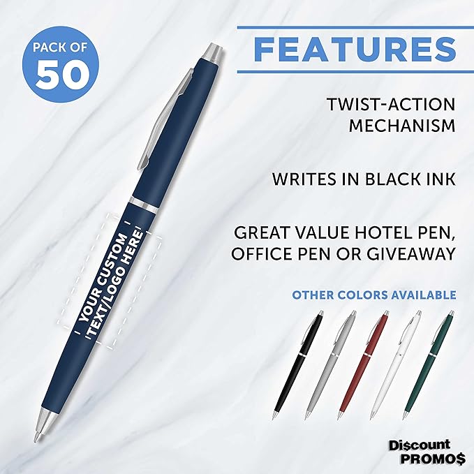 DISCOUNT PROMOS Custom Langham Ballpoint Pens Set of 50, Personalized Bulk Pack - Image 2