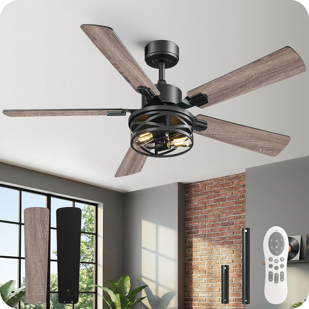 52 inch farmhouse ceiling fan with lights and, main product view