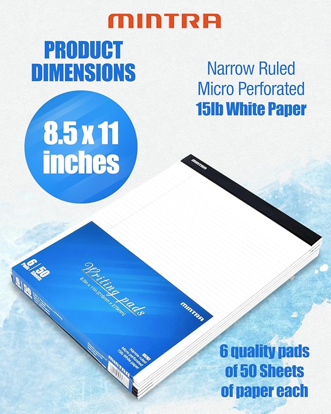 Mintra Office Legal Writing Pads – White Narrow Ruled Paper - Image 6