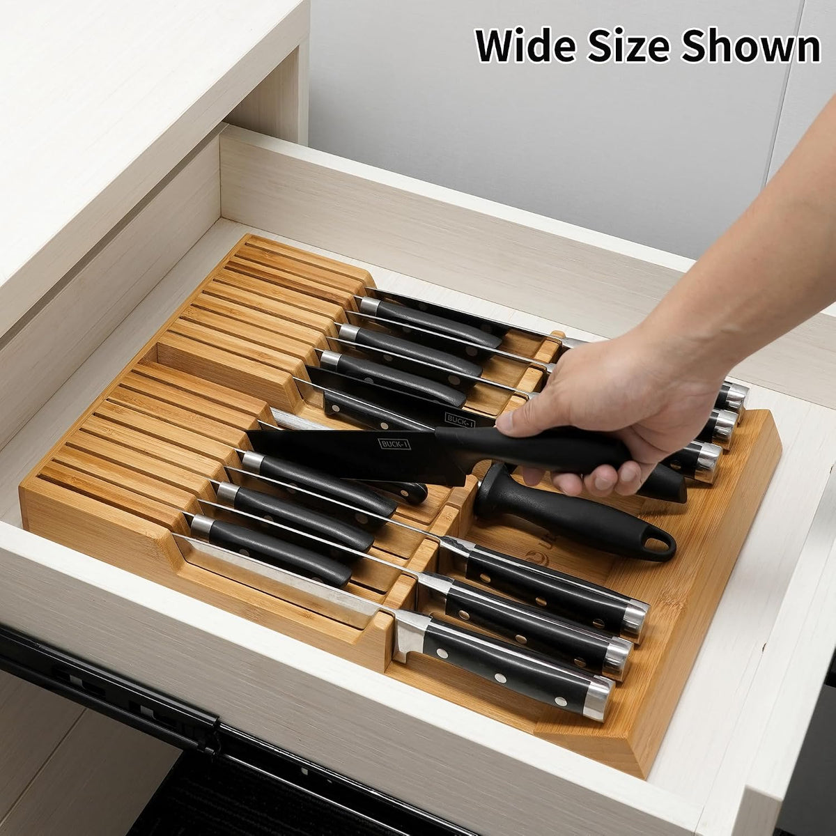 Utoplike In-drawer Knife Block Bamboo Kitchen Knives Drawer Organizer Large