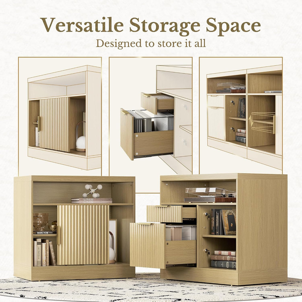 2 Drawer File Cabinet with Lock, Printer Stand, Light Waulnut
