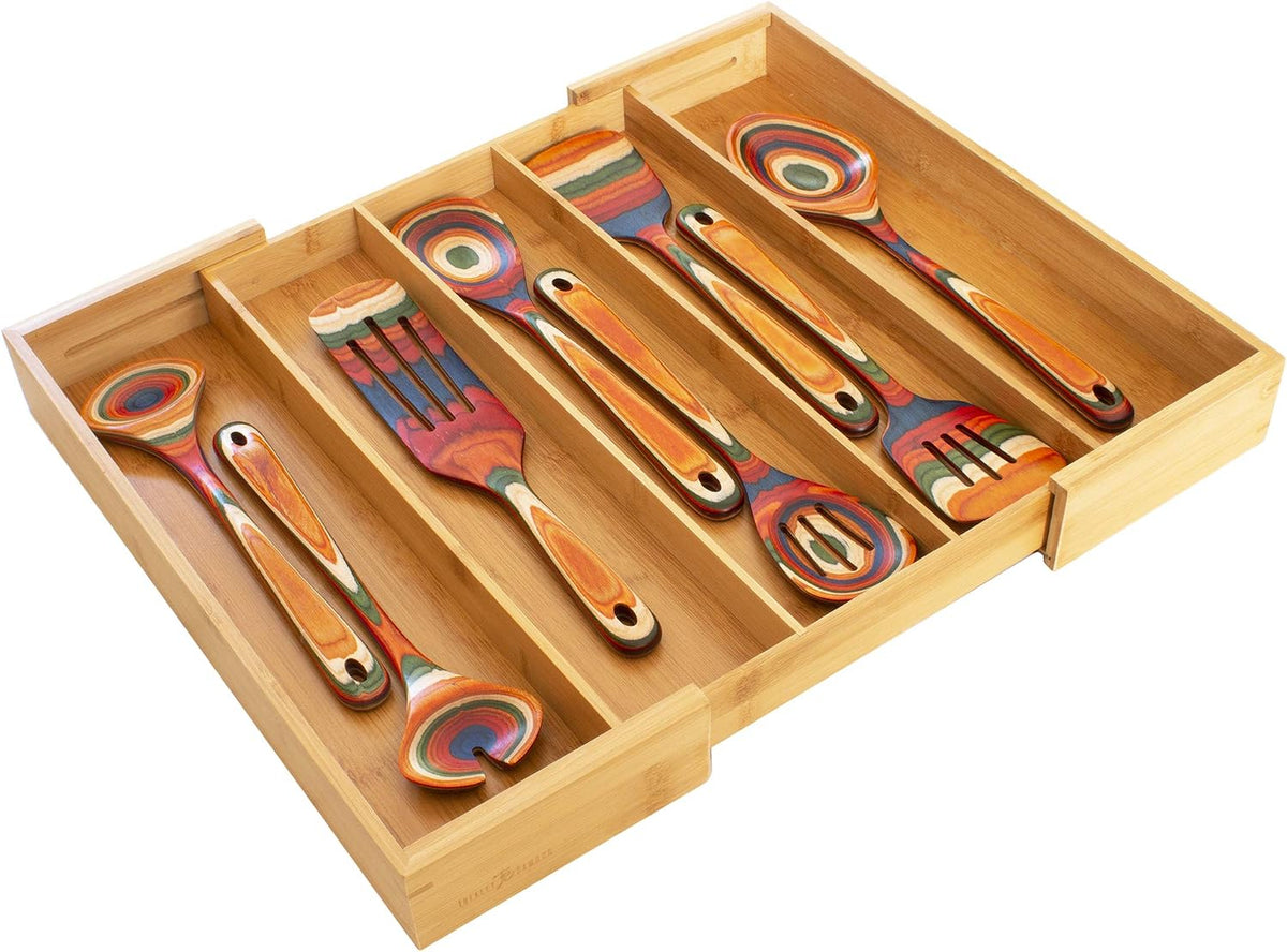 Totally Bamboo Expandable Kitchen Drawer Organizer, 13 to 22 in Wide