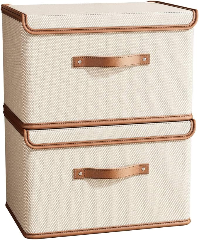 Tuza 2 Pack Storage Bins with Lids, Collapsible Closet Organizer Container by TidySpaceSoftlyStyled
