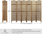 68.9Inch Folding Room Divider, 6 Panels Wood Carved Privacy Screens, Free - Image 4